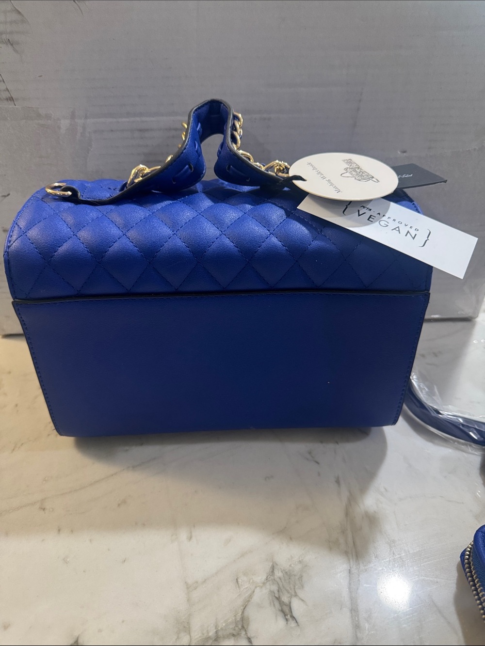 Blue Quilted Shoulder Bag with Crystal 'HOTSEXY' Lettering - Picture 8 of 11